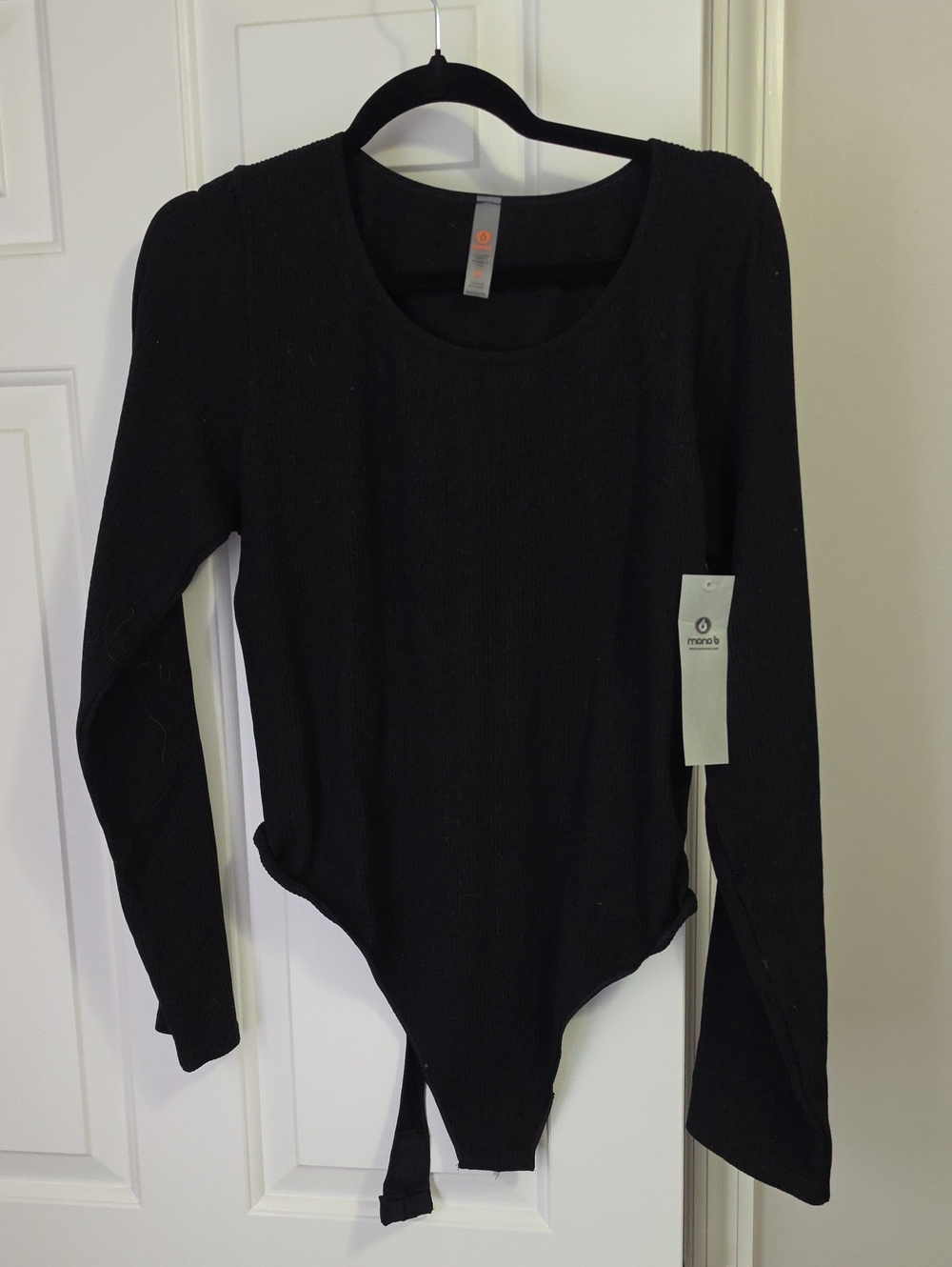 Mono B Black Ribbed Scoop-Neck Long Sleeve Bodysuit With Thong Back 3X NWT